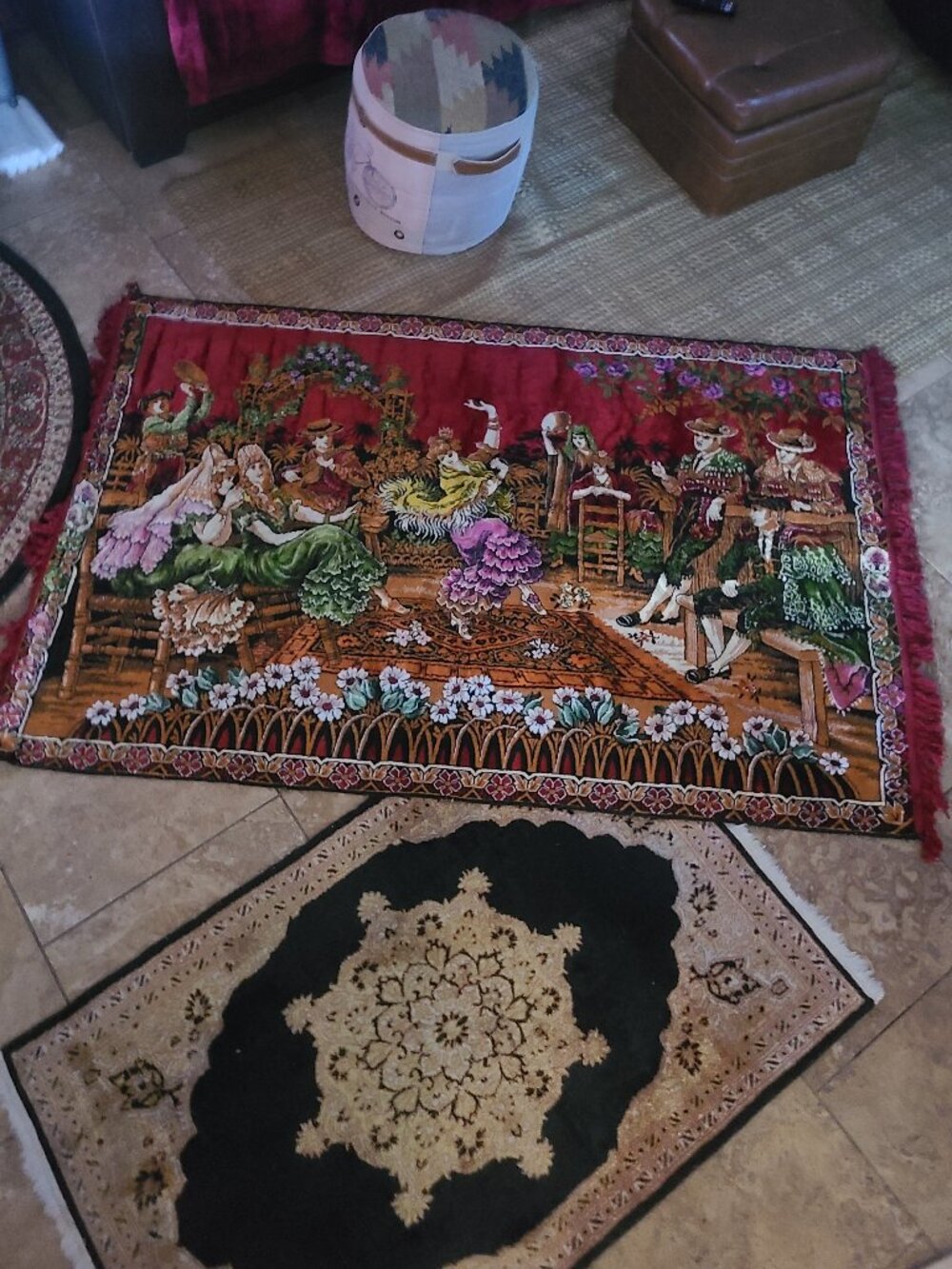 VTG RED Spanish Andalusian Flamenco Dancers Tapestry, Rug Velvet 72" X 46"